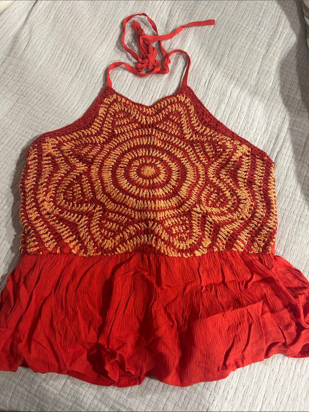 Forever 21 Red and Gold Crochet Halter Camisole